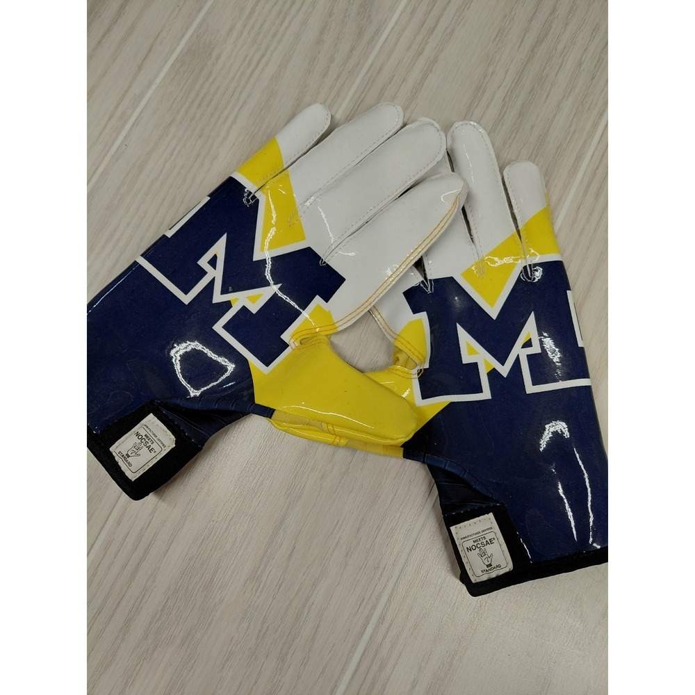 Adidas Adizero Michigan Wolverine Maise Yellow Blue Team Football‎ Gloves LARGE